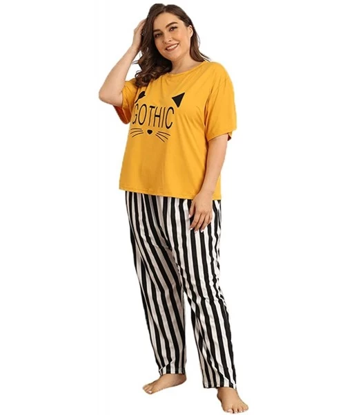 Sets Pajamas Set for Women Plus Size- Sleepwear Pajama top and Pants - Yellow B - C519CIXIWYC