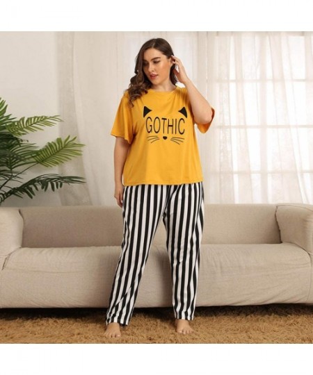 Sets Pajamas Set for Women Plus Size- Sleepwear Pajama top and Pants - Yellow B - C519CIXIWYC