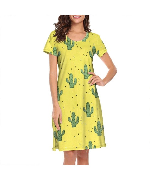Nightgowns & Sleepshirts Cannabis Leaf Marijuana Weed Nightgowns Casual Sleep Dress for Women Short Sleeve - Green Yellow Cac...