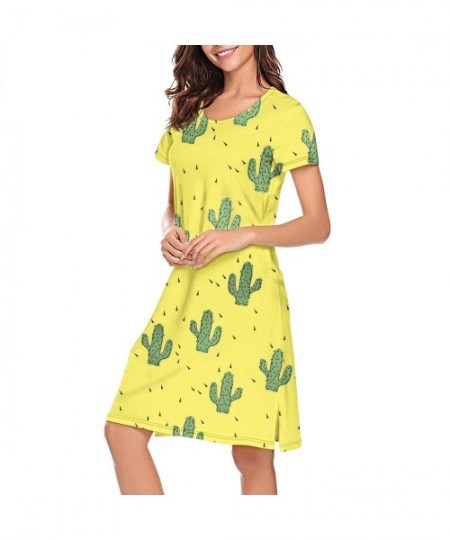 Nightgowns & Sleepshirts Cannabis Leaf Marijuana Weed Nightgowns Casual Sleep Dress for Women Short Sleeve - Green Yellow Cac...
