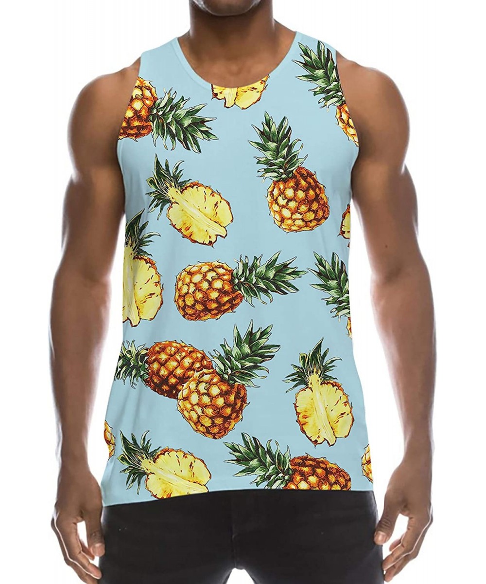 Undershirts Mens 3D Graphic Printed Tank Top Cool Muscle Sleeveless Tees Gym Workout Shirt - Pineapple-blue - CF18NAL8I2I