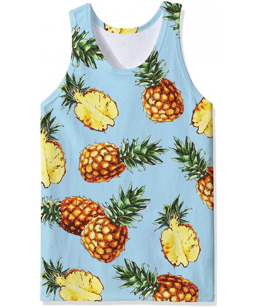Undershirts Mens 3D Graphic Printed Tank Top Cool Muscle Sleeveless Tees Gym Workout Shirt - Pineapple-blue - CF18NAL8I2I