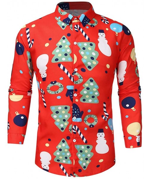 Undershirts Button Down Christmas Shirt Long Sleeve Santa Claus Print Party Ugly Hawaiian Christmas T Shirts Tops - 06 Red - ...