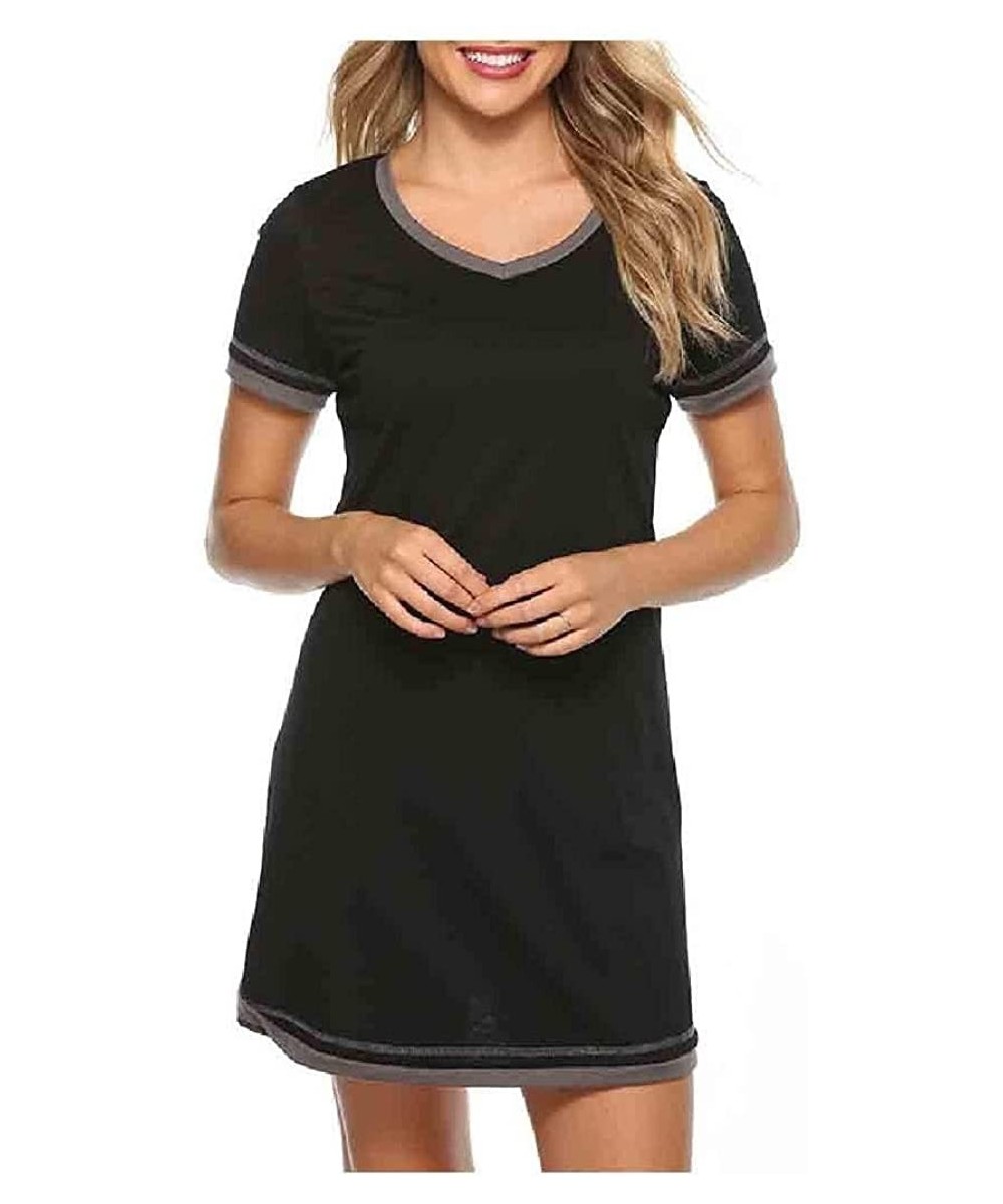 Tops Women's Short Sleeves Round Neck Daily Cozy Stitching Color Sleepwear - Black - C41900OICGW