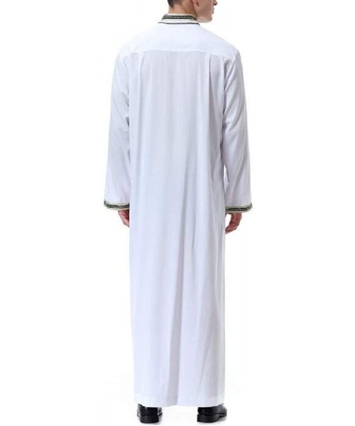 Robes Men's Muslim Middle East Loose Stand Collar Arabic Abaya Arabian Robe - White - CE18TUWA0GL