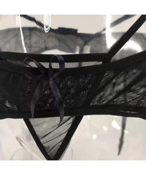 Slips Sexy Pantyhose + Thong- Elastic Sexy Lace Underwear Skirt Underwear Garter Lingerie Brief Underpant - Black - CN196EDHW6L