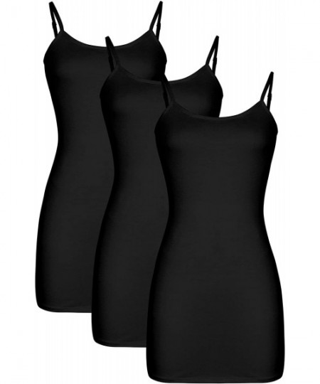 Shapewear Long Camisole Supersoft Spaghetti Adjustable Strap Camis Stretch Tank Top for Women - 3pcs Black - C118SY4EKXH