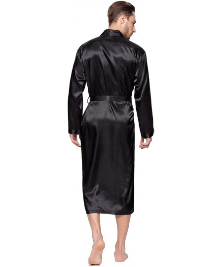 Robes Mens Shawl Classic Satin Kimono Robe Sleepwear - Black - C018HQC8MLI