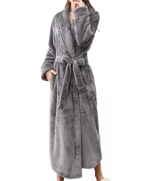 Robes Womens Long Robe Pajamas Fluffy Fleece Plush Hooded Bathrobe Ladies Winter Warm Sleepwear Nightgown - Grey - CE18Z65IWZN