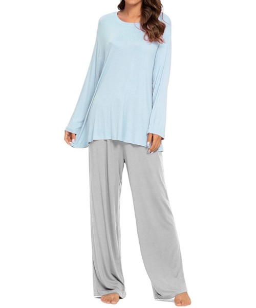 Sets Womens Pajamas Set Loose Sleepwear Long Sleeve Tops and Pants Casual Nightwear Joggers PJ Sets Loungewear M blue - C9190...