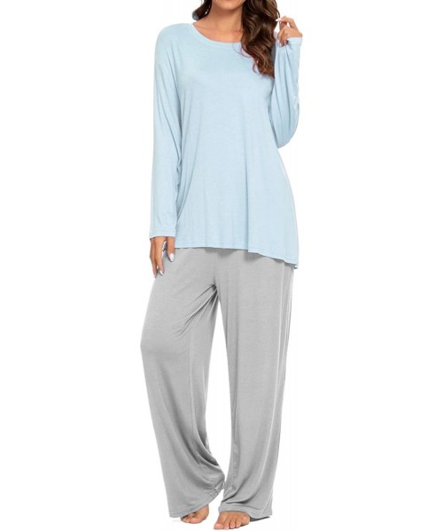 Sets Womens Pajamas Set Loose Sleepwear Long Sleeve Tops and Pants Casual Nightwear Joggers PJ Sets Loungewear M blue - C9190...