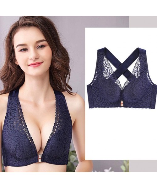 Bras Women's Lift and Support Wire Free Bra Full Coverage Built Up Lingerie - Navy - C61922W5TTG
