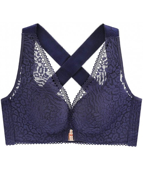 Bras Women's Lift and Support Wire Free Bra Full Coverage Built Up Lingerie - Navy - C61922W5TTG