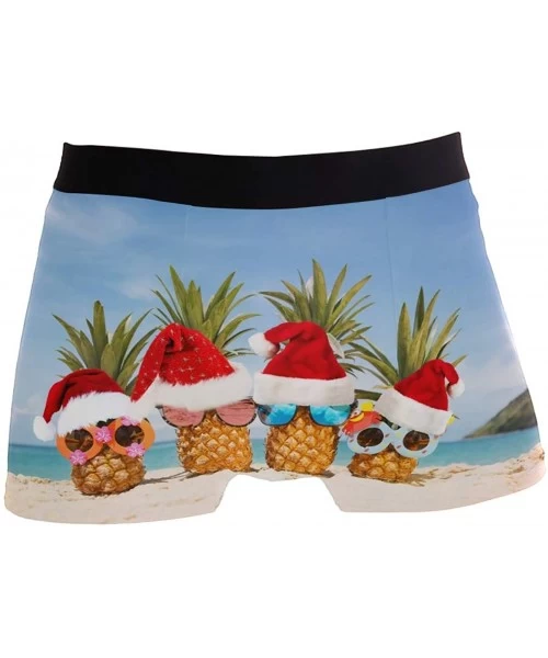 Boxer Briefs Christmas Pineapple Beach Mens Boxer Briefs Underwear Breathable Stretch Boxer Trunk with Pouch - Blue - CO18QWG...