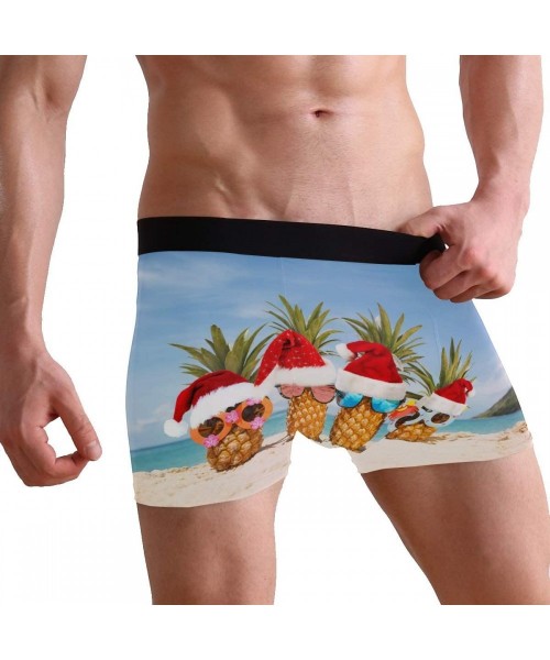 Boxer Briefs Christmas Pineapple Beach Mens Boxer Briefs Underwear Breathable Stretch Boxer Trunk with Pouch - Blue - CO18QWG...