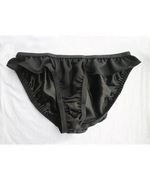 Panties Women Sexy Flouncing 100% Silk Bikini Briefs Underwaer Soft Briefs - Black - CY184OCA5DN