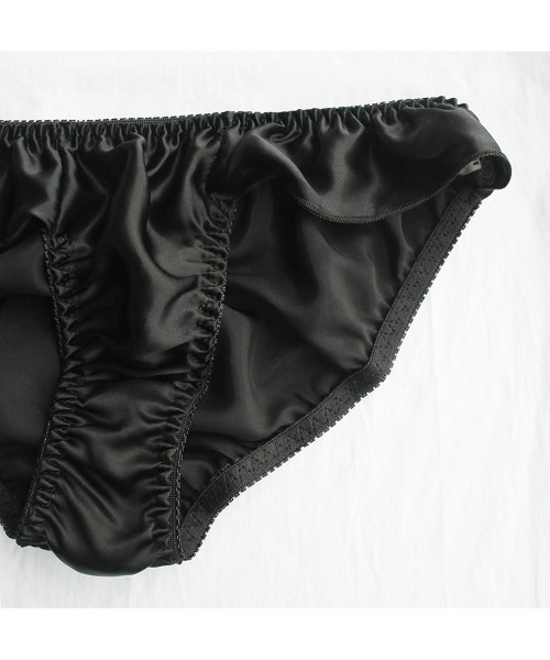 Panties Women Sexy Flouncing 100% Silk Bikini Briefs Underwaer Soft Briefs - Black - CY184OCA5DN