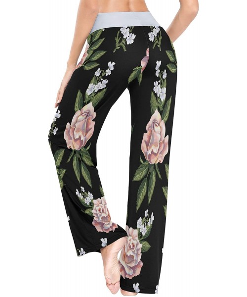 Bottoms Women's Comfy Casual Pajama Pants Roses Bouquet Drawstring Palazzo Lounge Pants Wide Leg - Multicolor - CA19CZDWN3X