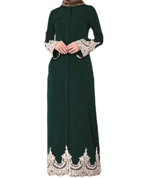 Robes Women Arab Islamic Muslim Lace Patchwork Stylish Dubai Kaftan Long Dress - Blackish Green - CP19998X2KR