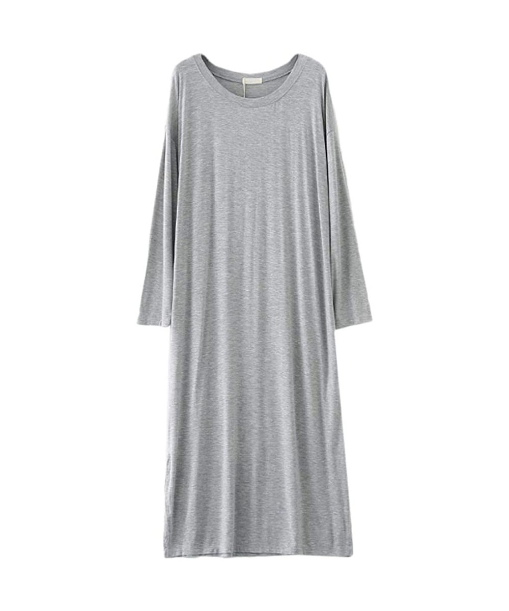 Nightgowns & Sleepshirts Women's Nightdress- Modal Split Hem Round Collar Loose Long Sleeved Pajamas Dresses - K - CB18AE0D0XS