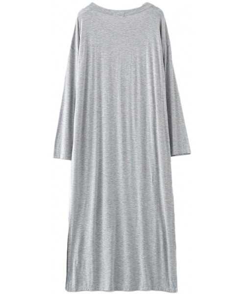 Nightgowns & Sleepshirts Women's Nightdress- Modal Split Hem Round Collar Loose Long Sleeved Pajamas Dresses - K - CB18AE0D0XS