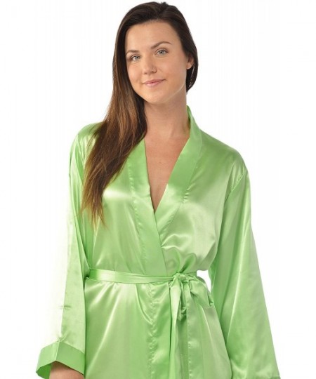 Robes Women's Kimono Satin Robe- Solid Dressing Gown- Knee Length Robe - Mint - CH11LD8UIMP