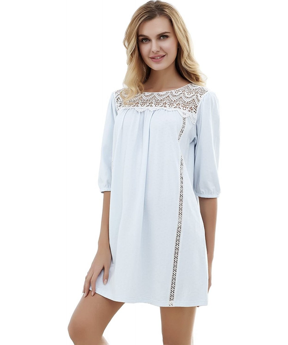 Nightgowns & Sleepshirts Silky Soft Nightgown/Women Sleepwear/Crochet Trim Sleep Dress - Blue - CA18DTONE82