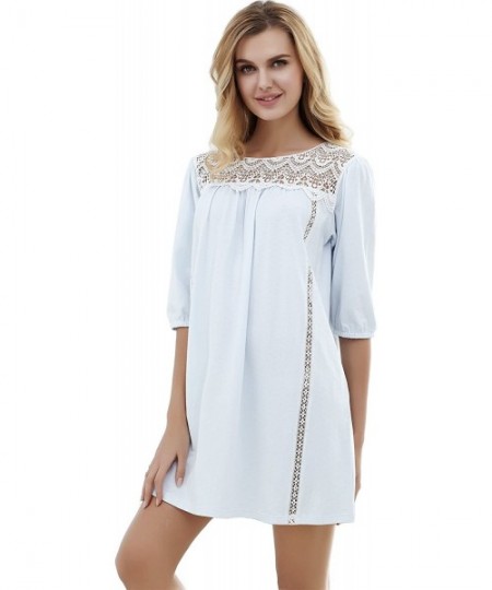 Nightgowns & Sleepshirts Silky Soft Nightgown/Women Sleepwear/Crochet Trim Sleep Dress - Blue - CA18DTONE82