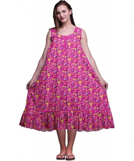Nightgowns & Sleepshirts Sleeveless Cotton Nightgowns for Women Printed Mid-Calf Length Sleepwear - Fuschia Pink - CE18S7N5CXZ