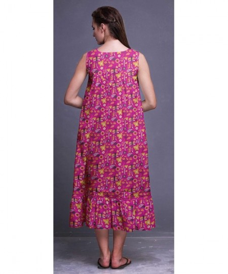 Nightgowns & Sleepshirts Sleeveless Cotton Nightgowns for Women Printed Mid-Calf Length Sleepwear - Fuschia Pink - CE18S7N5CXZ