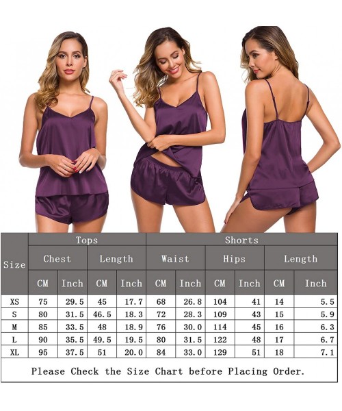 Sets Womens Sexy Lingerie Silk Satin Pajamas Cami Shorts Set Sleepwear - Wineberry - CM194RO4N96