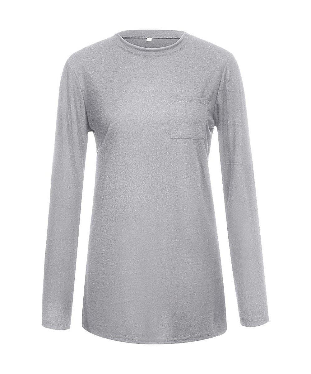 Baby Dolls & Chemises Womens Tops-Women Long Sleeve V-Neck Patchwork Pullover T-Shirt Blouse Tops 2019 New - Gray - CC18WDEU7YM