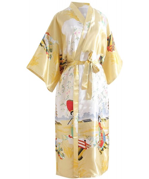 Nightgowns & Sleepshirts Bride Bridesmaid Robes Womens Dressing Gown Kimono Silky Satin Geisha Bridal Party Bathrobe - Gold B...