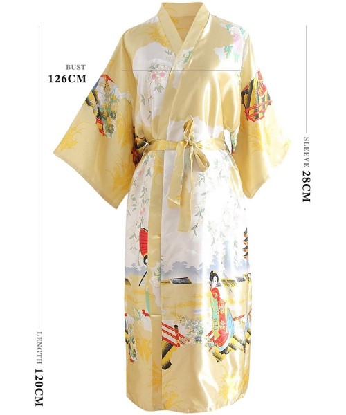 Nightgowns & Sleepshirts Bride Bridesmaid Robes Womens Dressing Gown Kimono Silky Satin Geisha Bridal Party Bathrobe - Gold B...