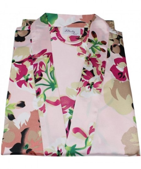 Robes Women's Floral Satin Bridesmaid Robe Short Kimono W/Pockets for Bridal Party - Light Pink - CT18DZSIOAI