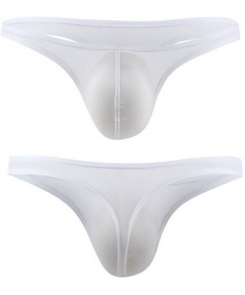 G-Strings & Thongs Mens Traceless Thongs Low Rise Bulge Pouch Underwear Ice Silk Briefs - White - CG18QT7IRUH