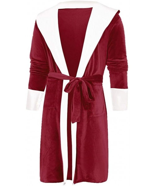 Robes Women's Plush Lengthened Shawl Spa Bathrobe Plus Size Homewear Hooded Robe Coat - Red - CN193Z0QNAR