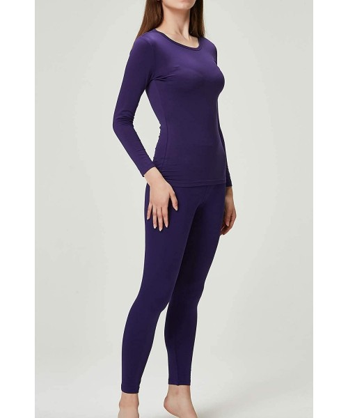 Thermal Underwear Women's Thermal Underwear Long Johns Top & Bottom Set - Purple - C818TN9XMON