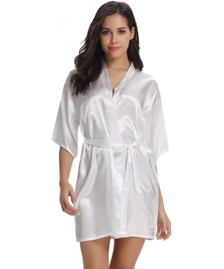 Robes Women's Satin Robe Short Kimono for Bride & Bridesmaid Wedding Party Robes with Gold Glitter or Rhinestones - White for...