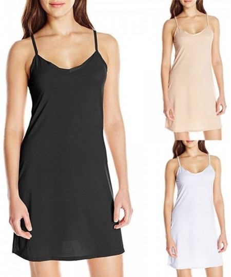 Nightgowns & Sleepshirts Women Full Slips Cotton Blend V Neck Straight Dress Nightwear Sleepwear Dress - Black - CL18C5AQAR4