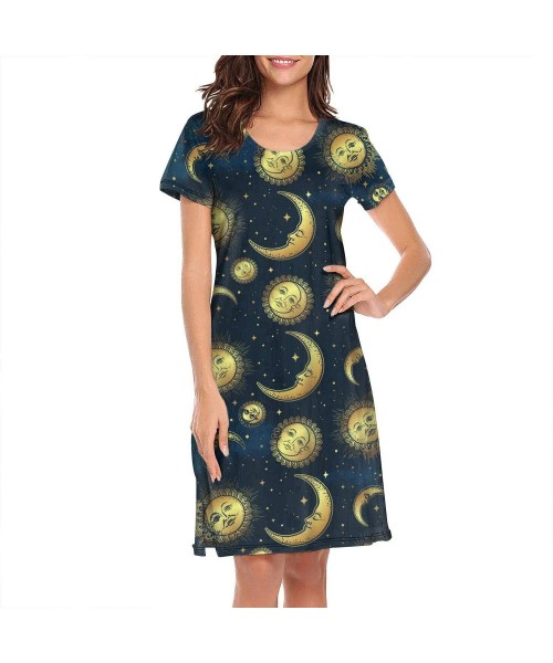 Nightgowns & Sleepshirts Women's Girls Crazy Nightgowns Nightdress Short Sleeve Sleepwear Cute Sleepdress - Gold Celestial Bo...