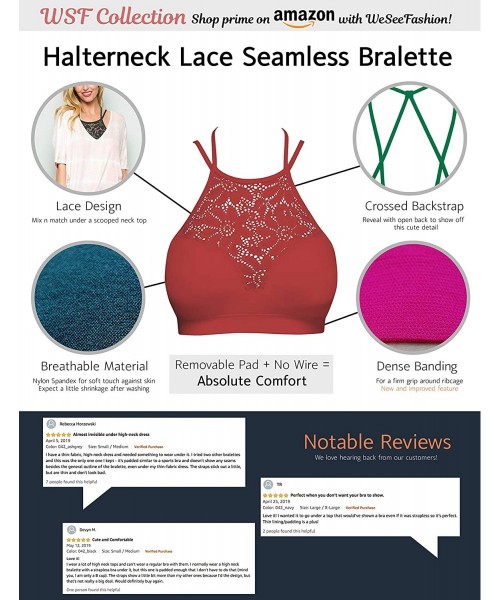 Camisoles & Tanks Lace Halter Neck Padded Bralette - Floral Lace Seamless Bra - 042_black - CL195IO95XT
