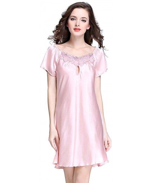 Nightgowns & Sleepshirts Sleepwear Womens Nightgown Sexy Short Sleeve Nightdress Crewneck Night Shirt - A Light Red - CF1972W...