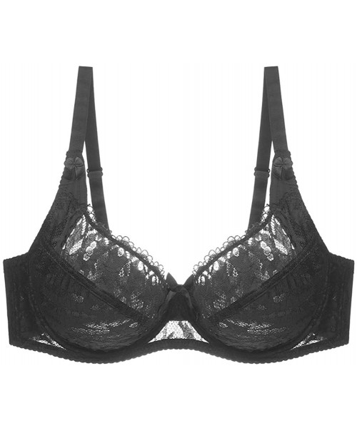 Women's Full Coverage Lace Bra Unpadded Thin Cup Plus Size Underwire ...