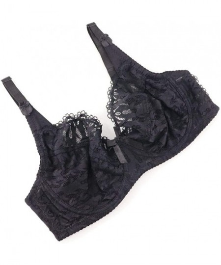 Bras Women's Full Coverage Lace Bra Unpadded Thin Cup Plus Size Underwire Bra - Black - C618I8ELGDU