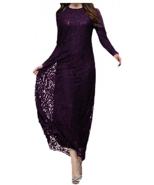 Robes Womens Fit Muslim Solid Colored Lace Trendy Islamic Kaftan Abaya - Purple - CO1908DOMSS