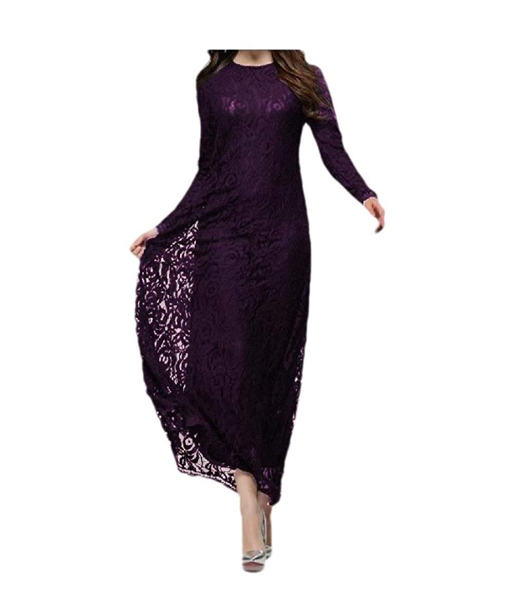 Robes Womens Fit Muslim Solid Colored Lace Trendy Islamic Kaftan Abaya - Purple - CO1908DOMSS