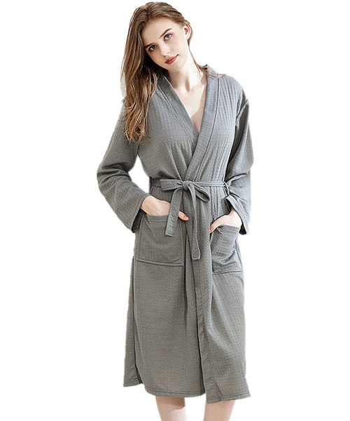 Robes Kimono Robe Men Women Bathrobe Spa Hotel Lightweight Weave Robe Wrap - Grey Women - CA199A89XUN