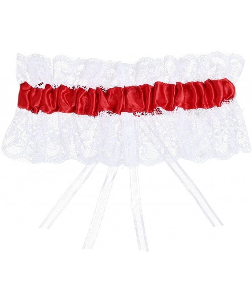 Garters & Garter Belts Women's Wedding Lace Garters Satin Bow Crystal Heart Rhinestone Bridal Garter - Red - C117YY0MRM3
