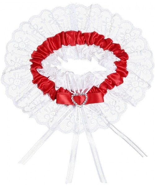 Garters & Garter Belts Women's Wedding Lace Garters Satin Bow Crystal Heart Rhinestone Bridal Garter - Red - C117YY0MRM3